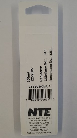 0.2 Amp (200mA) MDL Glass Fuse (5Pk) Slow Blow 6x30mm NTE