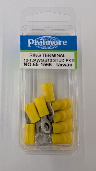 Ring Terminal Insulated 12-10Awg #10 Stud (8Pk) Yellow Vinyl