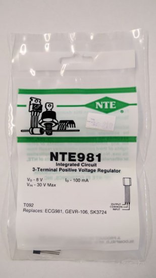 NTE981 IC, Positive 3 Terminal Voltage Regulator, 8V 100mA, TO92