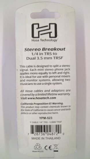 6in Stereo Breakout Right-angle 1/4 in TRS to Dual 3.5 mm TRSF
