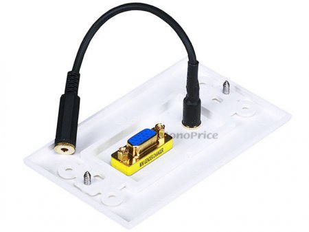VGA / (3.5mm) 1/8" Stereo Jack Audio Wall Plate (Gold Plated)