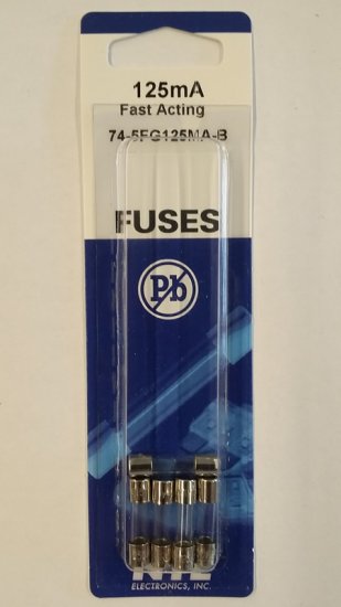 0.125 Amp (125mA) GMA Glass Fuse (5Pk) Fast Acting 5x20mm NTE