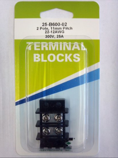 2-Pole 25Amp 300V Dual Row Terminal Block 11mm Pitch