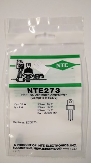 NTE273 T-PNP, Si, Darlington Power Amp (Compl to NTE272)