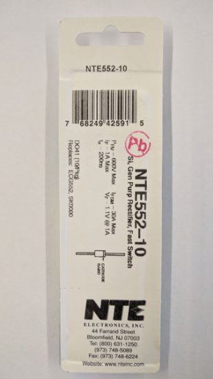 NTE552-10 Si, Rect, Gen Purp, Fast Recov, 600V 1A 200NS (10Pk)