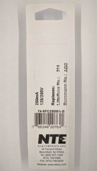 0.25 Amp (250mA) 3AB Ceramic Fuse (5Pk) Fast Acting 6x30mm