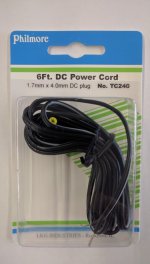 Size B 4.0/1.7mm 90° Coaxial DC Power Plug In-Line 6' Lead 24Awg