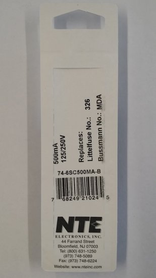 0.5 Amp (500mA) MDA Ceramic Fuse (5Pk) Slow Blow 6x30mm