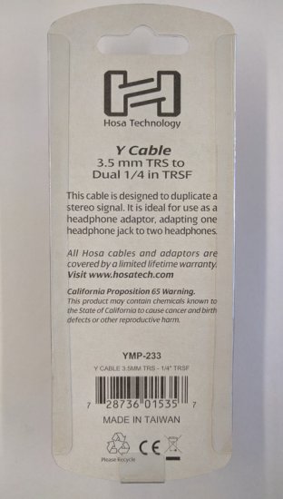 6" Y Cable, 3.5 mm TRS(M) to Dual 1/4 in TRSF