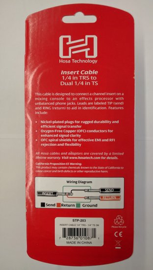 3m (9.9') Insert Cable 1/4 in TRS to Dual 1/4 in TS