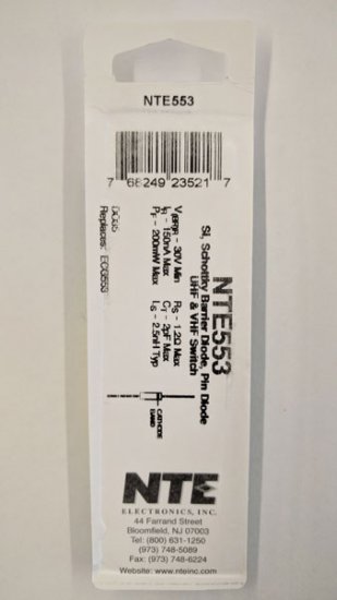 NTE553 Si, Schottky Barrier (Pin) Diode, UHF/VHF Switch