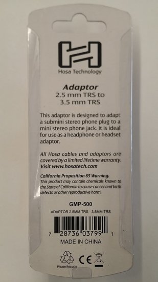 Adaptor 2.5mm TRS to 3.5mm TRS