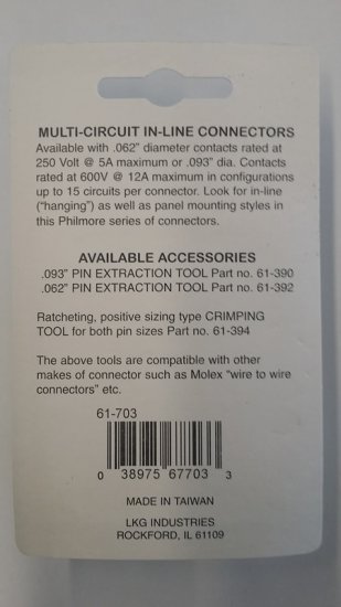 3 Pin 3191 International Mated Pair 0.093" Pins 12A Locking