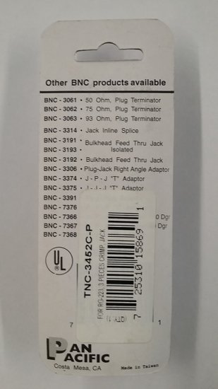 TNC Jack 3-Piece Crimp-On RG-58/U RG-58/AU RG223