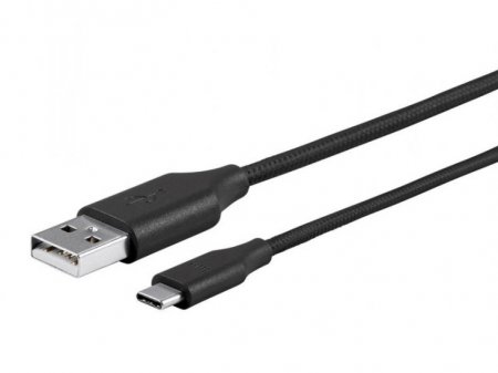 3Ft USB Type C to USB-A 2.0 Cable - 480Mbps, 2.4A, Braided Black