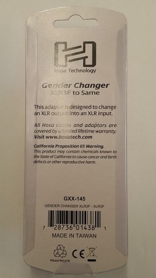 Gender Changer XLR3F to Same