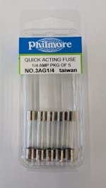 0.25 Amp (250ma) 3AG Glass Fuse (5Pk) Fast Acting 1/4"x1-1/4"