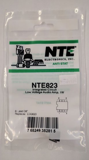NTE823 IC, Low Voltage Audio Amplifier, 8-Lead DIP