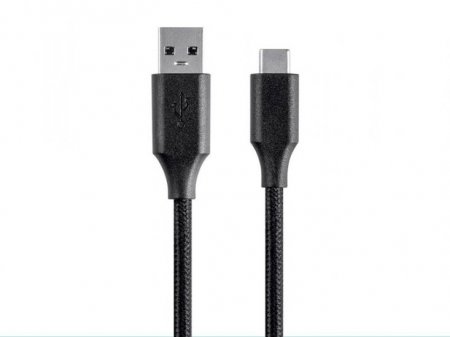 3Ft USB Type C to USB-A 2.0 Cable - 480Mbps, 2.4A, Braided Black