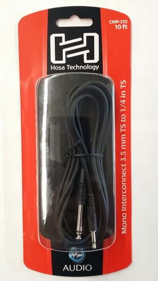 10Ft Mono Interconnect Cable 3.5mm TS to 1/4in TS