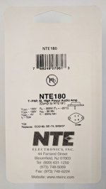 NTE180 T-PNP, Si, High Power Audio Amp (Compl to NTE181)