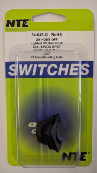 Green 12V LED Round Rocker SPST On-None-Off 12VDC 20A