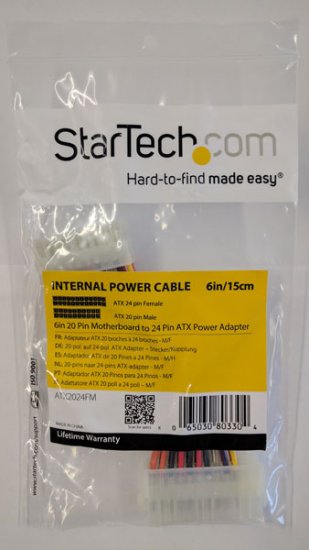 6in 20 Pin Motherboard to 24 Pin ATX Power Adapter - M/F