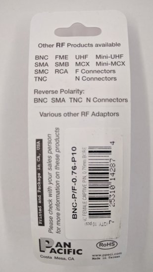 0.76mm Bore Female Captive Pin For BNC Connector RG-58 (10Pk)