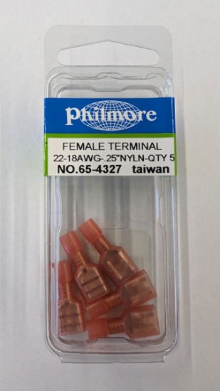 Quick Connect Female Fully-Insulated 22-18Awg 0.250" (5Pk) Nylon