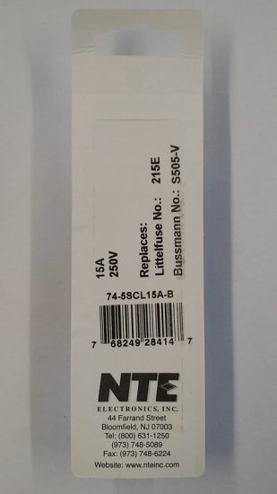 15 Amp (S505-V) Axial Ceramic Fuse 5Pk Slow Blow 5x20mm