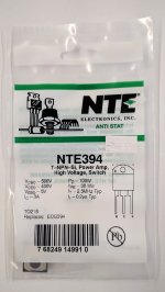NTE394 T-NPN, Si, Power Amp, High Voltage, Switch