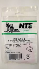 NTE181 T-NPN, Si, High Power Audio Amp (Compl to NTE180)