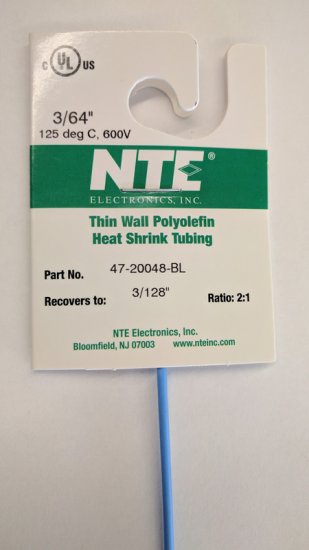 3/64" Blue 48" Thin Wall 2:1 Polyolefin Heat Shrink Tubing