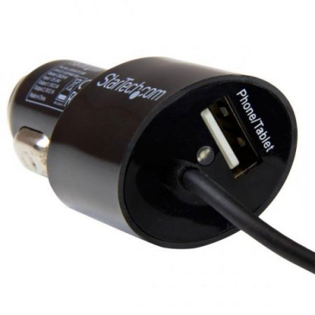 Dual-Port Car Charger USB with Built-in Micro-USB Cable - Black