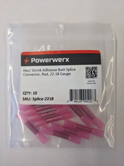 Heat Shrink Adhesive Butt Splice Connector Red 22-18 Awg 10Pk