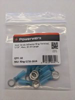 Heat Shrink Adhesive Ring Terminal, 5/16", Blue, 16-14 Awg 10Pk