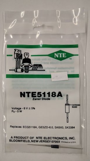 NTE5118A Zener Diode 6.0V 5W Axial Leaded