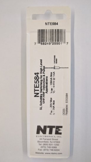 NTE584 Si Schottky Diode, 20V, 35mA, UHF/VHF Detector