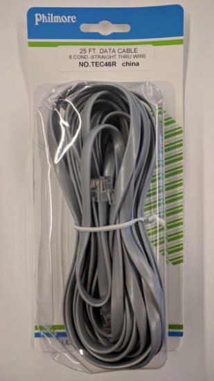 25Ft Silver Data Interconnect Cable (6P6C) For Data Pin1 to Pin1