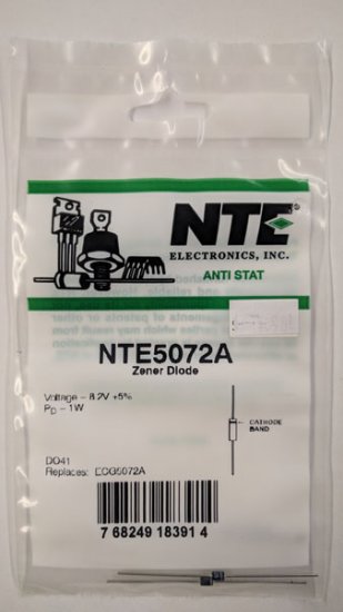 NTE5072A Zener Diode 8.2V 1W, DO-41/DO-15 (2Pk)