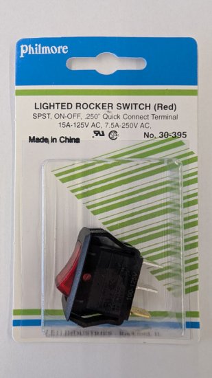 Red Neon Lighted Rocker Switch SPST On-Off 125VAC 15A