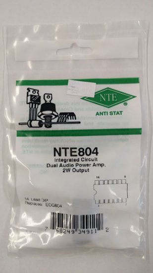 NTE804 IC, Dual Audio Power Amp, 2W, 14-Lead DIP