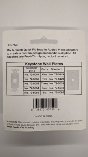 2.1mm DC Coaxial Power Jack Female/Female Keystone Insert White