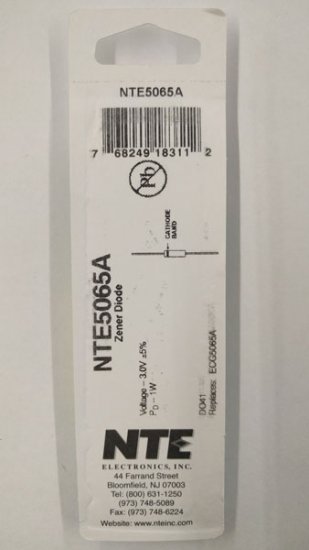 NTE5065A Zener Diode 3.0V 1W, DO-41/DO-15
