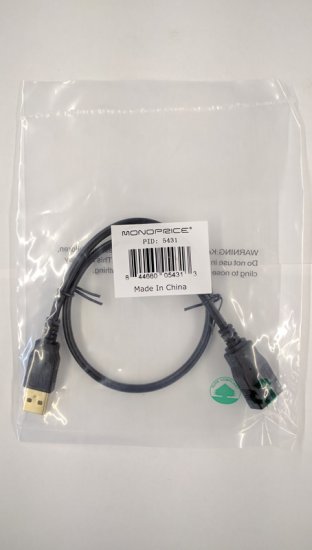 1.5Ft Black USB 2.0 A Male to A Female Ext. Cable (Gold)