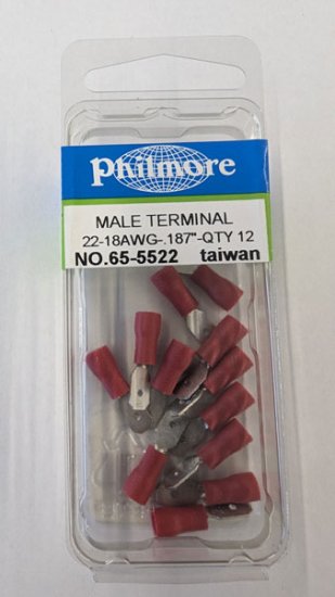 Quick Connect Male Insulated 22-18Awg 0.187" (12Pk) Red Vinyl