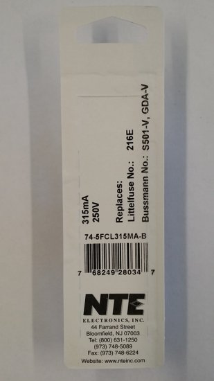 0.315 Amp (315mA) GDA-V Axial Ceramic Fuse 5Pk FastActing 5x20mm