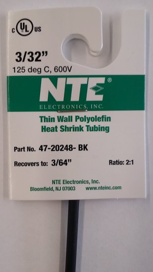 3/32" Black 48" Thin Wall 2:1 Polyolefin Heat Shrink Tubing