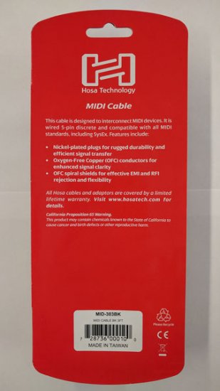 3Ft MIDI Cable, 5-Pin DIN to Same