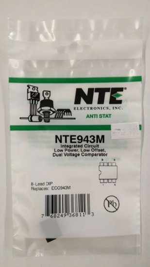 NTE943M IC, Low Power/Offset, Dual Voltage Comparator, 8-MiniDIP